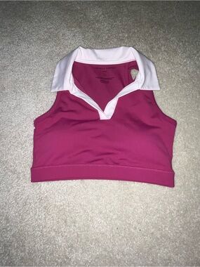 Threads 4 Thought Two-Tone Pink Polo Crop Top w/ Bra Pads
